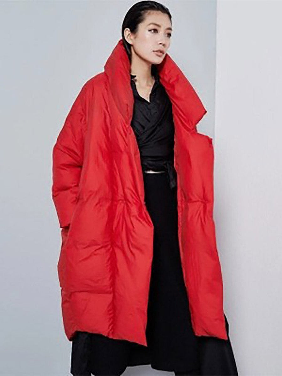 Red Wrap Relaxed Longline Puffer Jacket — view 1