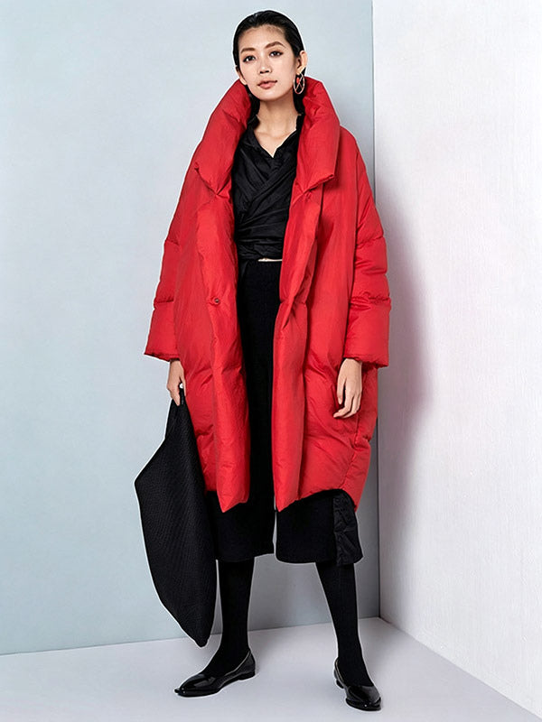 Red Wrap Relaxed Longline Puffer Jacket — view 3