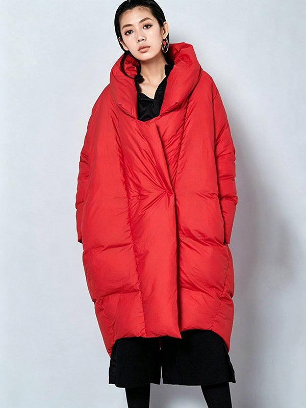 Red Wrap Relaxed Longline Puffer Jacket — view 4