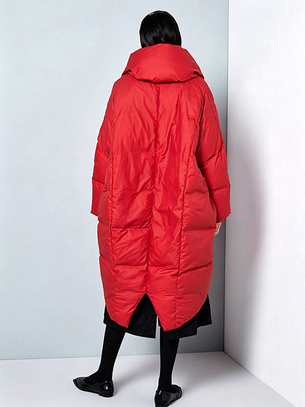 Red Wrap Relaxed Longline Puffer Jacket — view 5