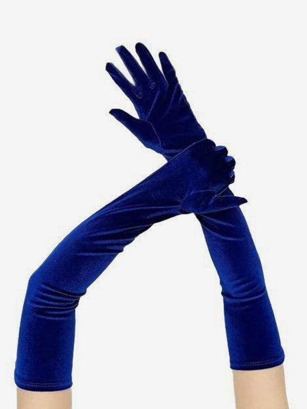 purple velvet longline bow detail gloves — view 5