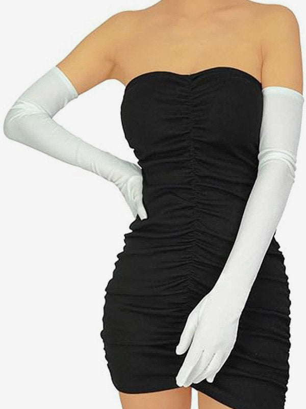 purple velvet longline bow detail gloves — view 7