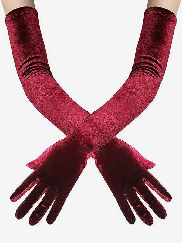 purple velvet longline bow detail gloves — view 4