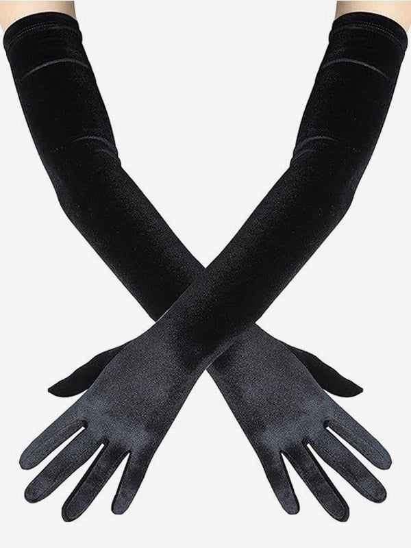 purple velvet longline bow detail gloves — view 6