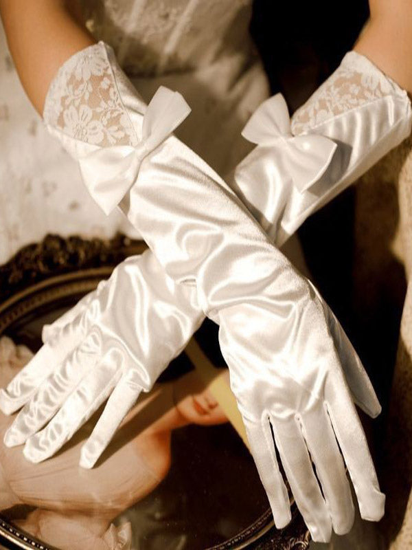red lace satin longline gloves — view 5