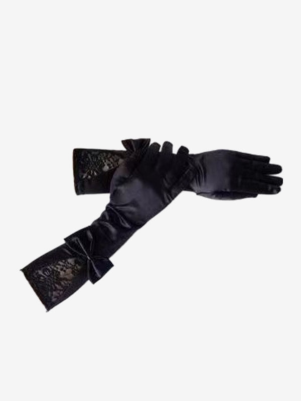 red lace satin longline gloves — view 2