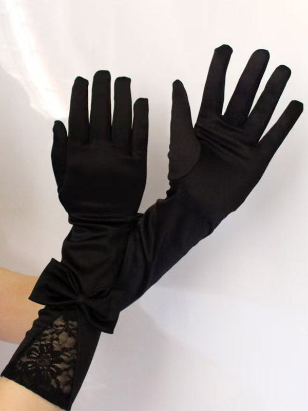 red lace satin longline gloves — view 3