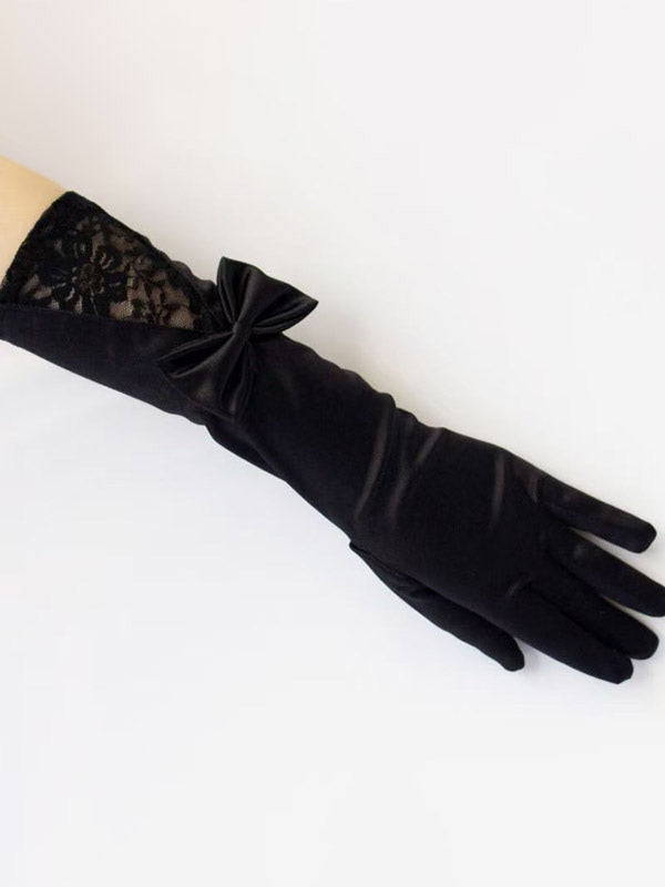 red lace satin longline gloves — view 4