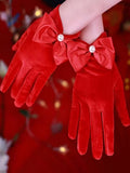 Red Velvet Bow Detail Gloves — view 1