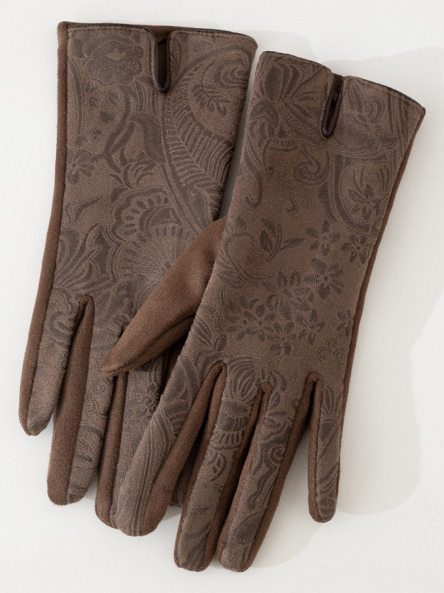 Brown Suede-Effect Gloves — view 1