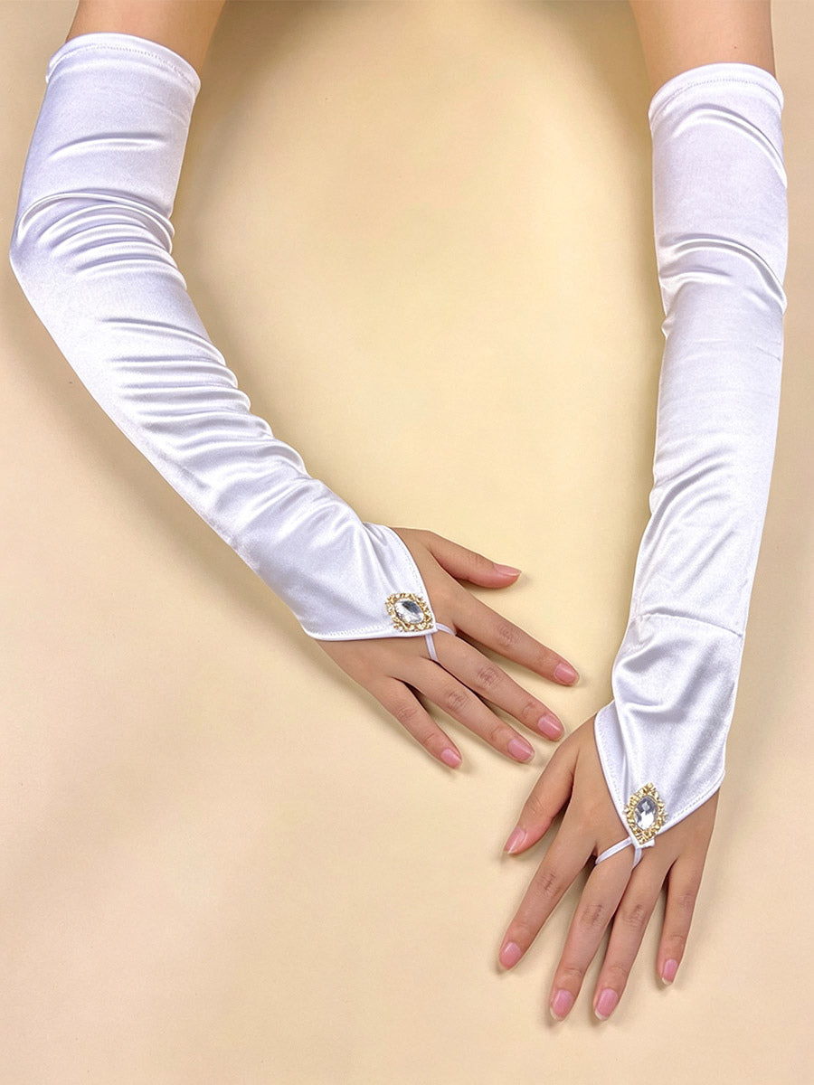 purple embellished satin longline gloves — view 10