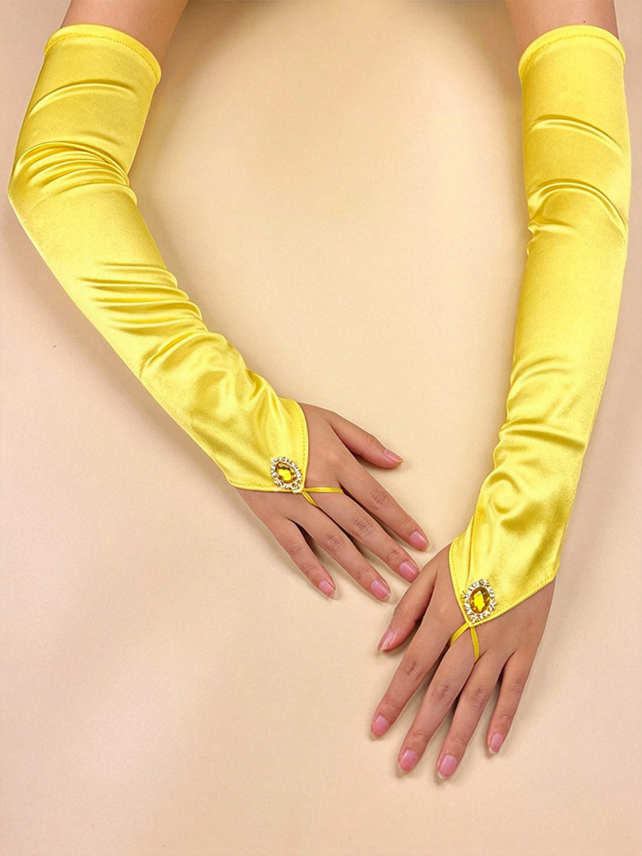 purple embellished satin longline gloves — view 4