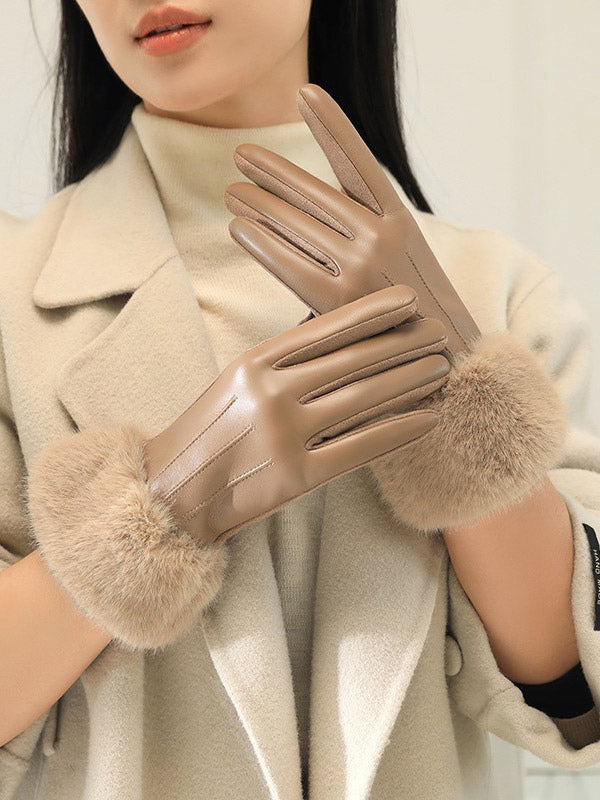 orange faux fur gloves — view 5