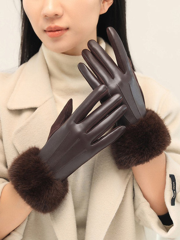 orange faux fur gloves — view 2