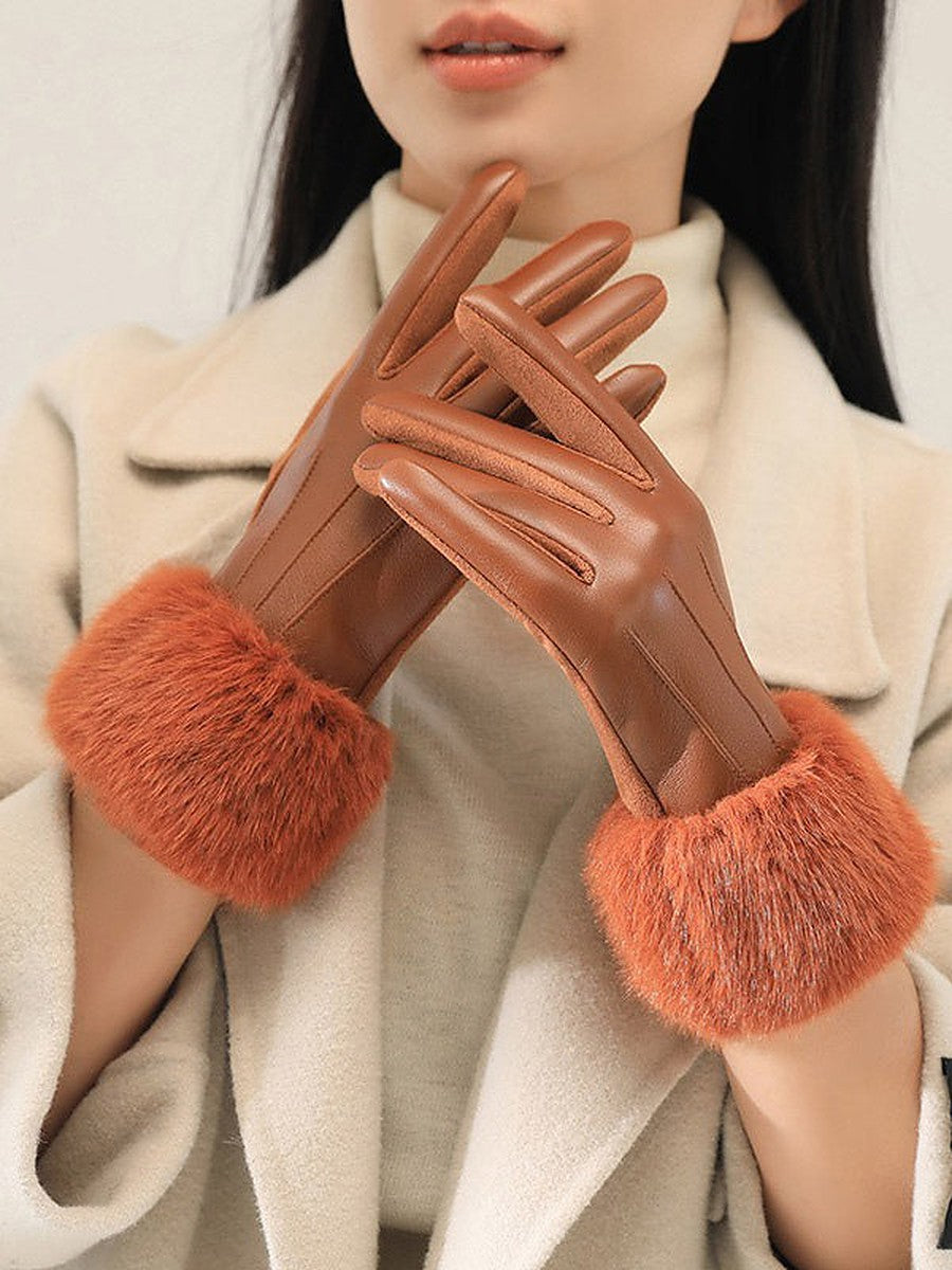 Orange Faux Fur Gloves — view 1