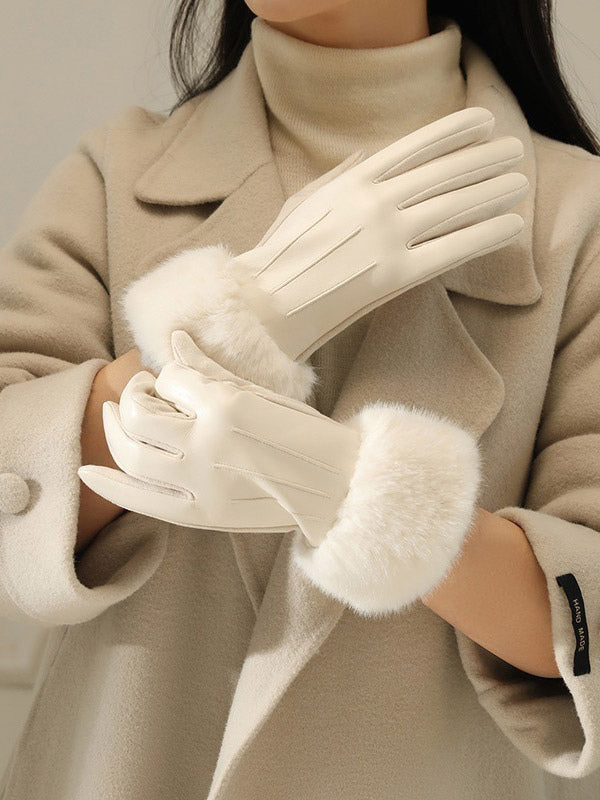 orange faux fur gloves — view 3