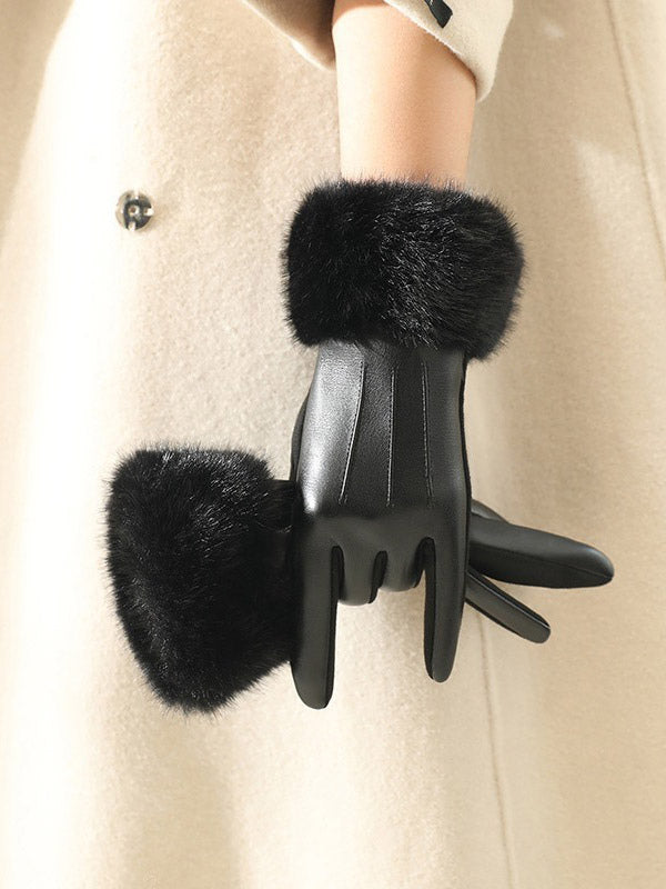 orange faux fur gloves — view 4