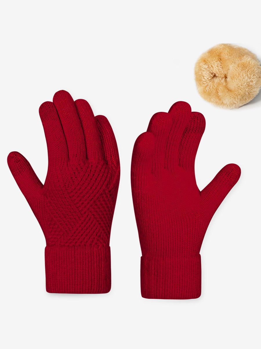 red knitted gloves — view 1