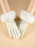 Ivory Knitted Faux Fur Gloves — view 1