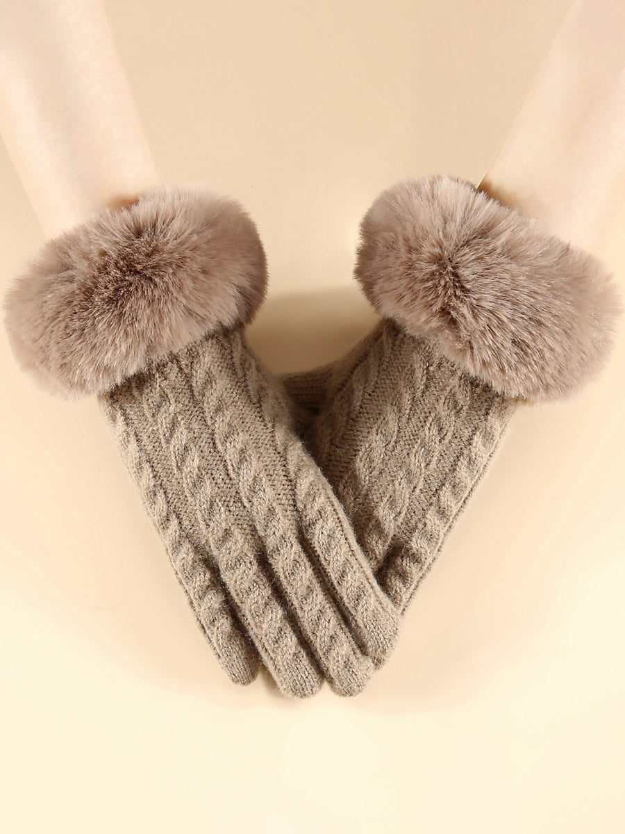 ivory knitted faux fur gloves — view 7