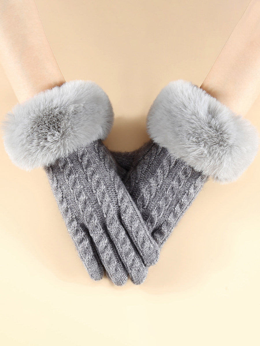 ivory knitted faux fur gloves — view 3