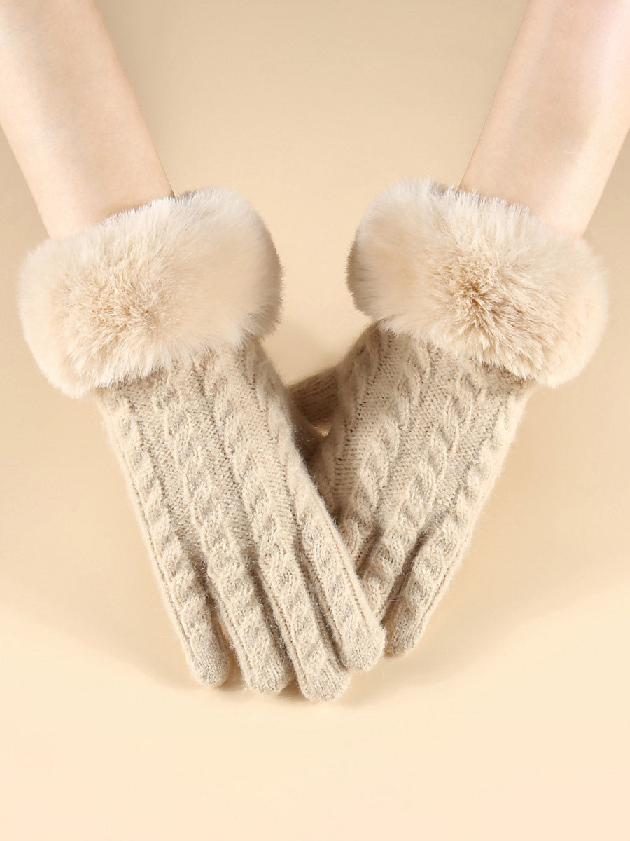 ivory knitted faux fur gloves — view 4