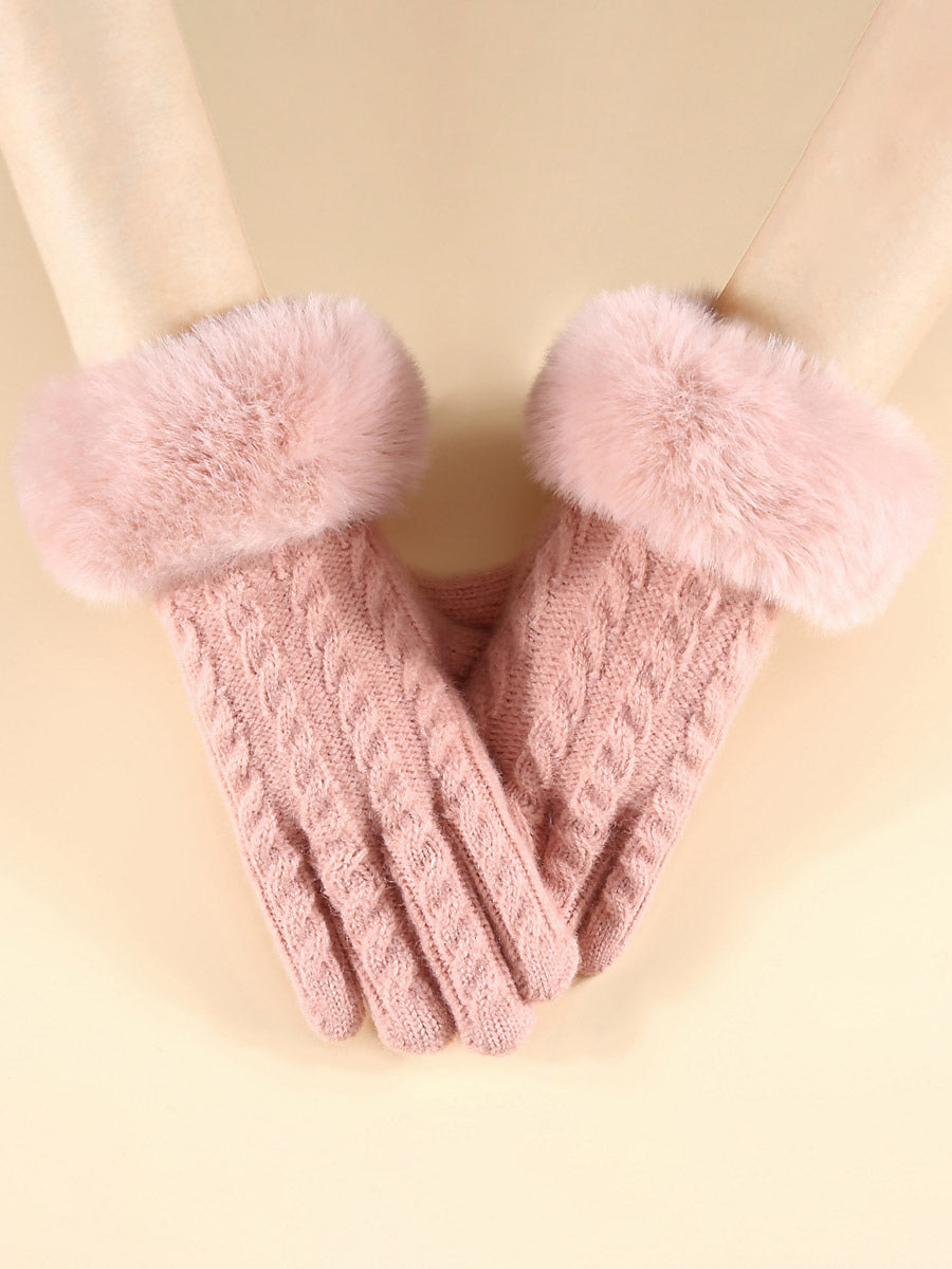 ivory knitted faux fur gloves — view 5