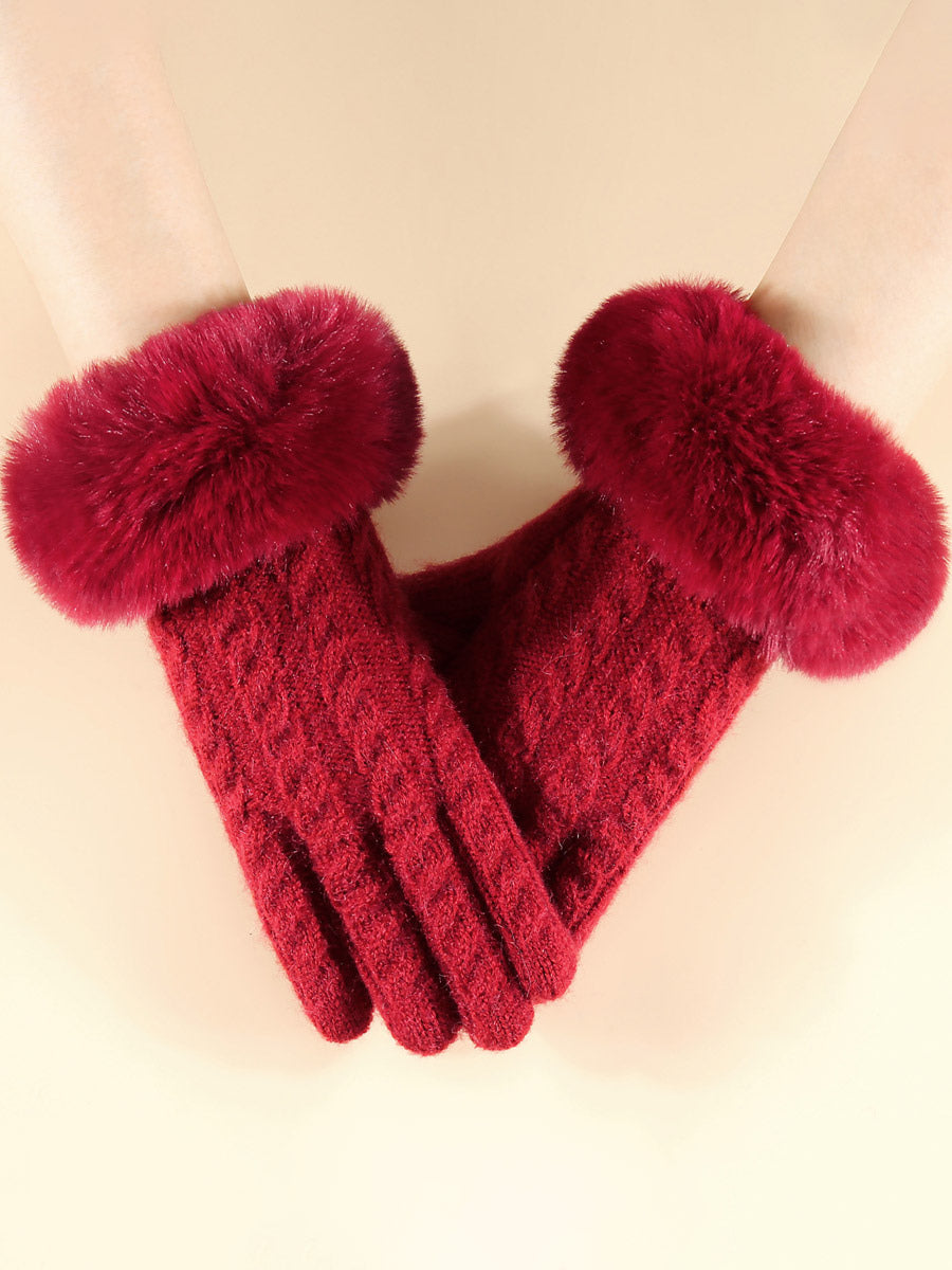 ivory knitted faux fur gloves — view 2