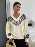 Apricot Long-Sleeve V-Neck Floral Jumper — view 1