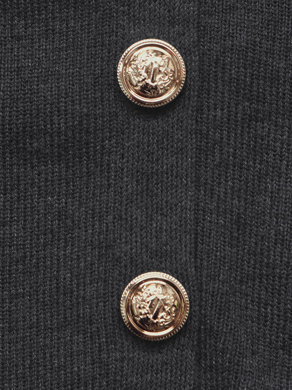 Charcoal Long-Sleeve Round-Neck Knitted Cardigan — view 3