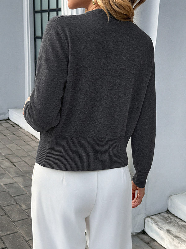 Charcoal Long-Sleeve Round-Neck Knitted Cardigan — view 2
