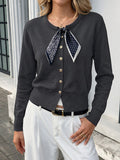 Charcoal Long-Sleeve Round-Neck Knitted Cardigan — view 1