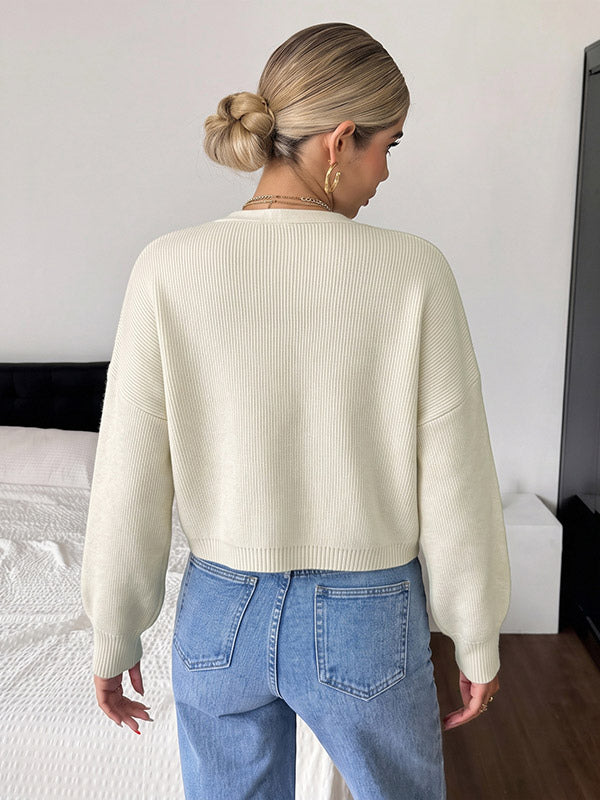Ivory Long-Sleeve V-Neck Cropped Cardigan — view 2