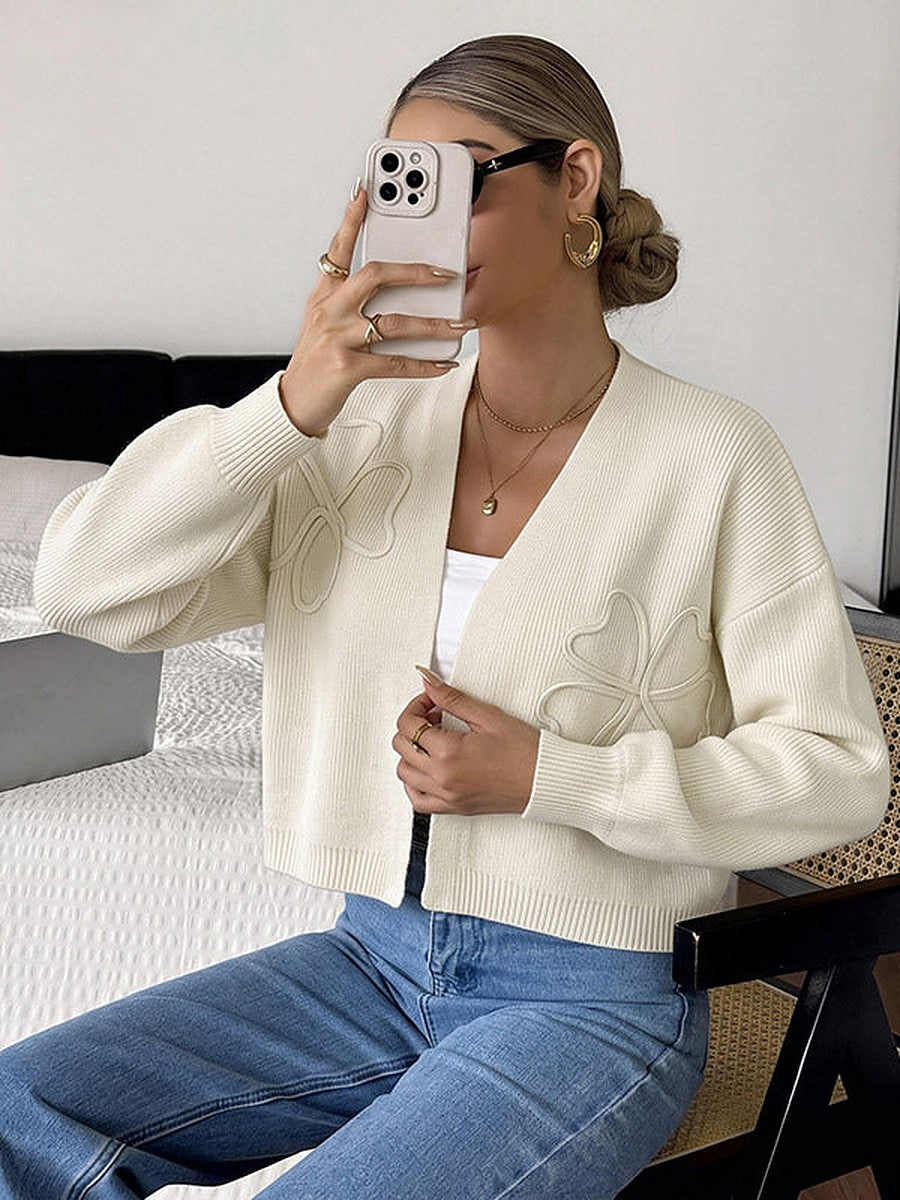 Ivory Long-Sleeve V-Neck Cropped Cardigan — view 1