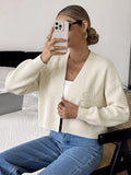 Ivory Long-Sleeve V-Neck Cropped Cardigan — view 1