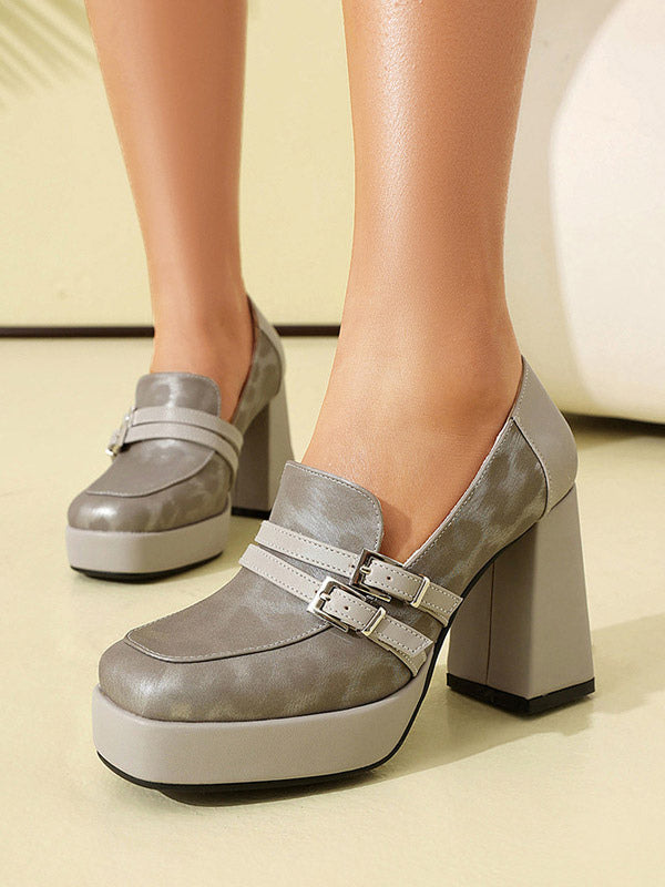 Brown Square-Toe Buckle Leopard Print Loafers — view 7