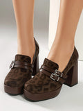 Brown Square-Toe Buckle Leopard Print Loafers — view 1