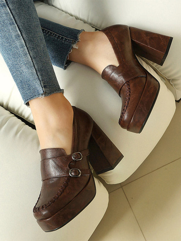 Brown Square-Toe Block Heel Sandals — view 5