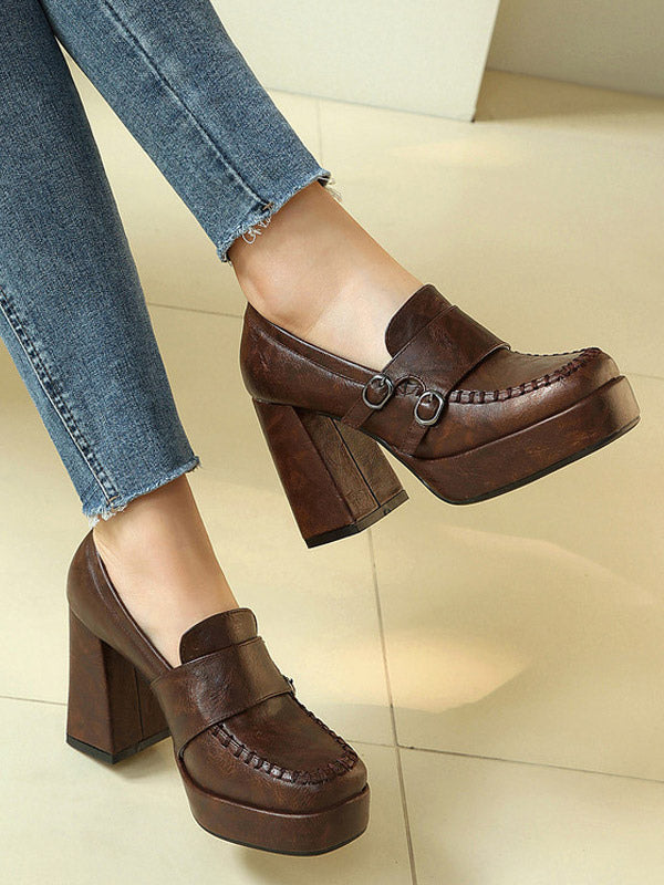 Brown Square-Toe Block Heel Sandals — view 6