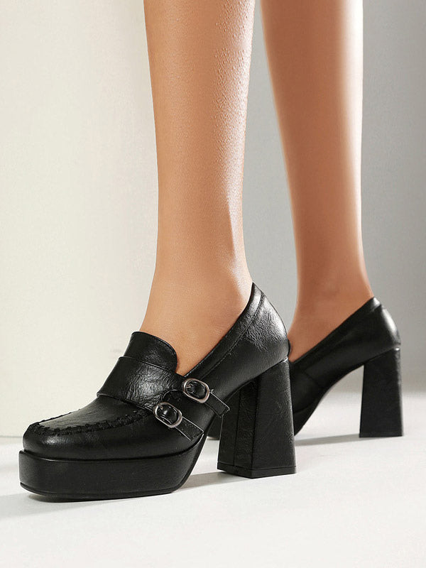 Brown Square-Toe Block Heel Sandals — view 7