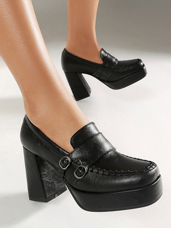 Brown Square-Toe Block Heel Sandals — view 8