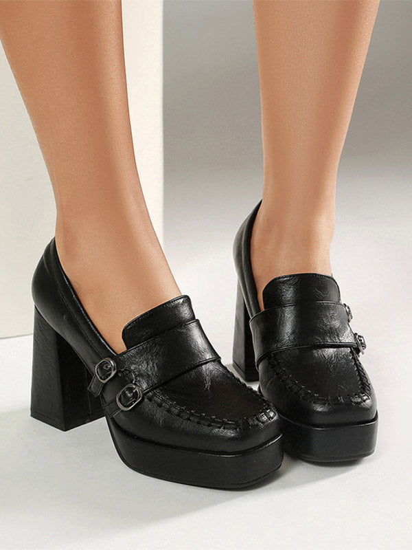 Brown Square-Toe Block Heel Sandals — view 9