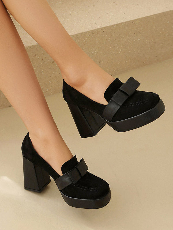 Brown Square-Toe Block Heel Suede-Effect Loafers — view 7