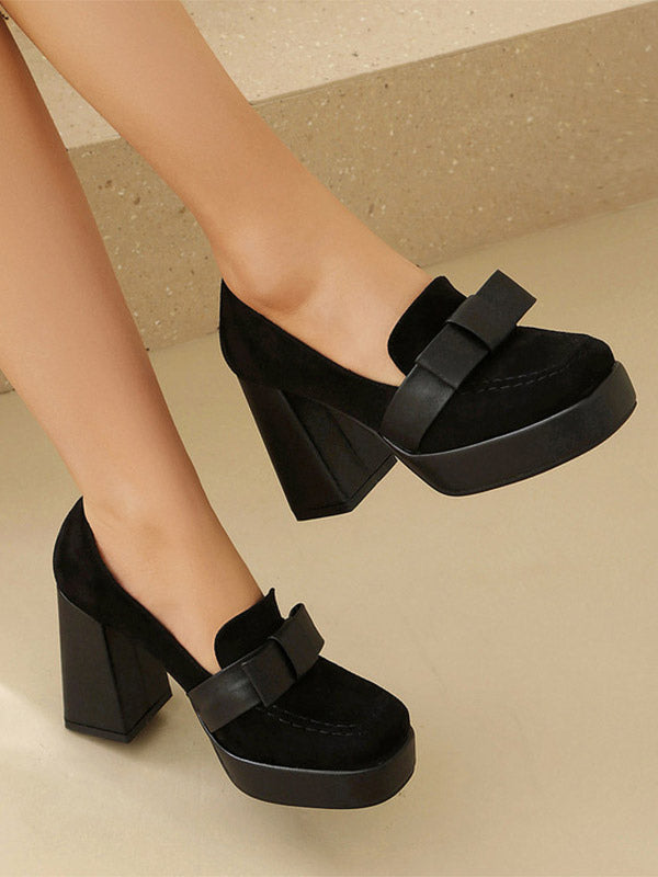 brown square toe block heel suede effect loafers — view 8