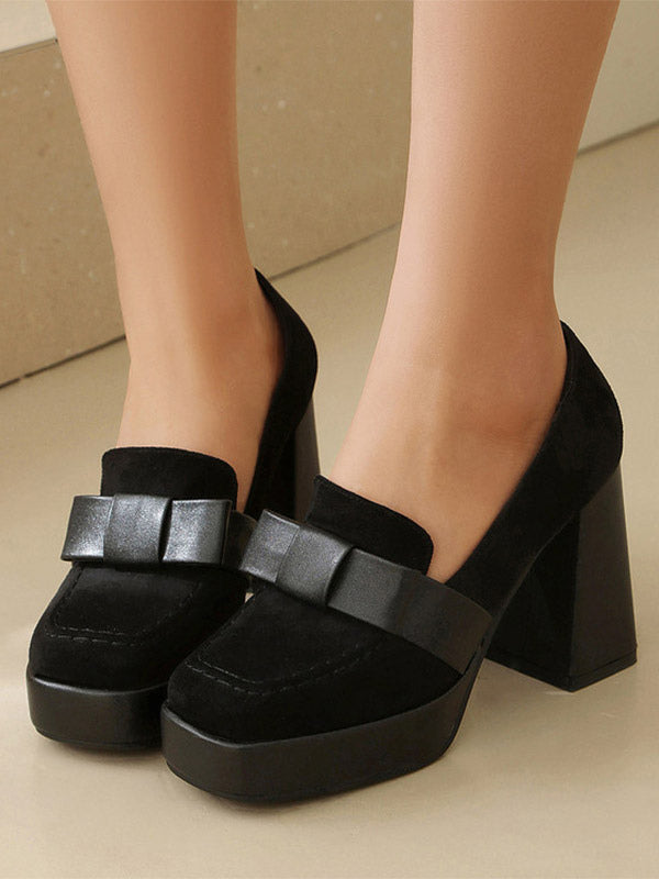 Brown Square-Toe Block Heel Suede-Effect Loafers — view 9