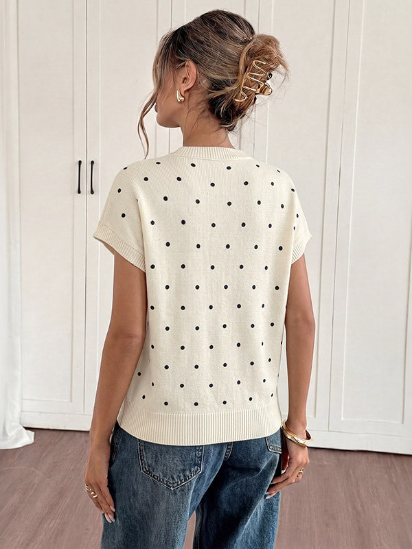 Apricot Short-Sleeve Round-Neck Polka Dot Jumper — view 2