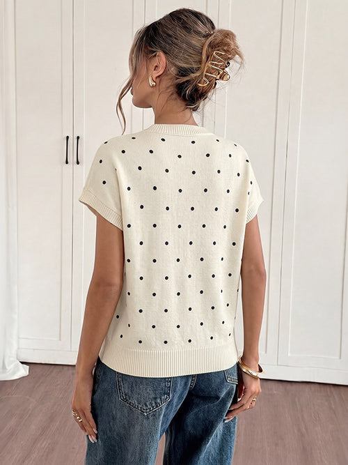 Apricot Short-Sleeve Round-Neck Polka Dot Jumper — view 2