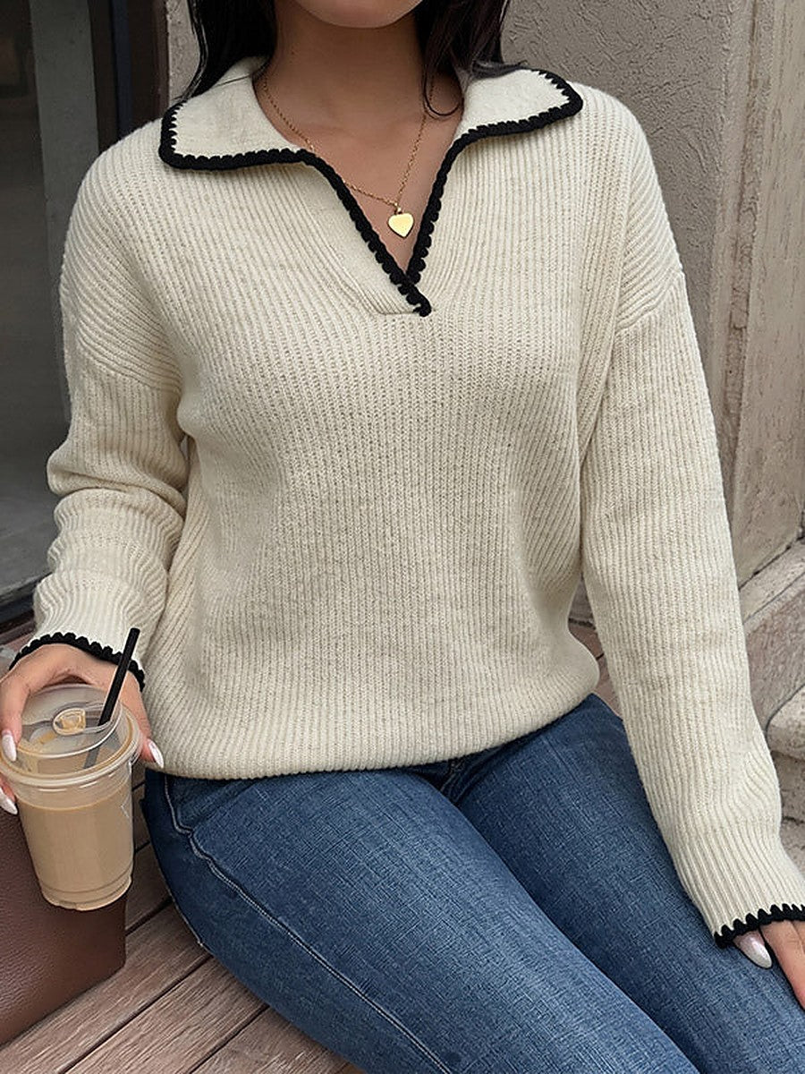 Apricot Long-Sleeve Knitted Contrast Panel Jumper — view 1