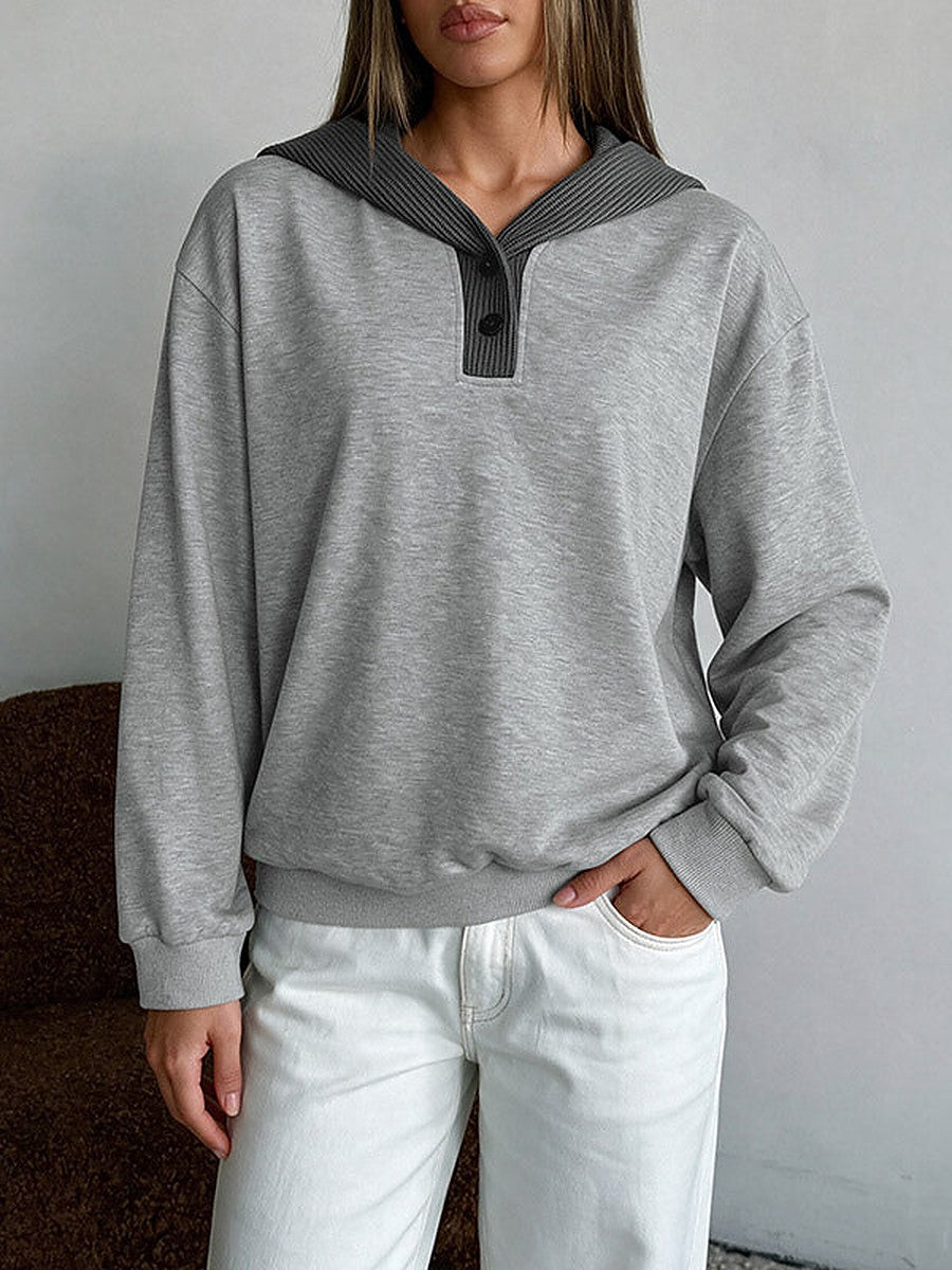 Grey Long-Sleeve Knitted Hooded Hoodie — view 1