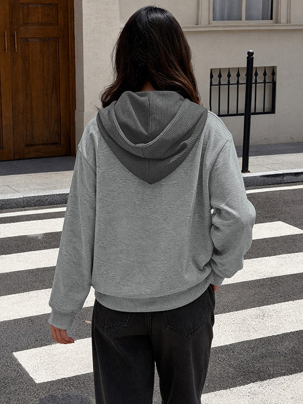 Grey Long-Sleeve Knitted Hooded Hoodie — view 2